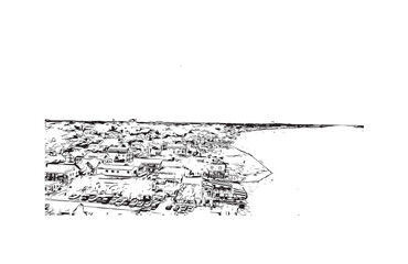 Building view with landmark of Provincetown is the town in Massachusetts. Hand drawn sketch illustration in vector.