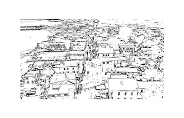 Obraz premium Building view with landmark of Provincetown is the town in Massachusetts. Hand drawn sketch illustration in vector.