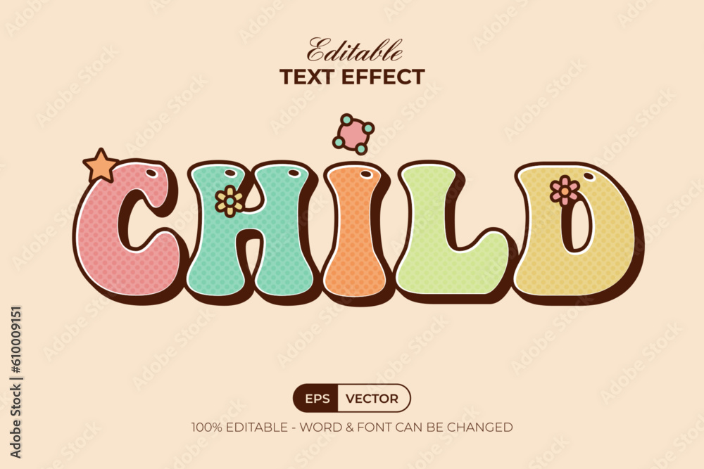 Poster child text effect colorful style. editable text effect style.