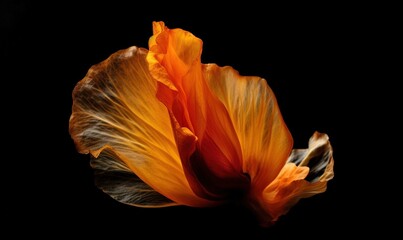 Fototapeta na wymiar a close up of an orange flower on a black background with a black background and a black background with a single orange flower in the center. generative ai