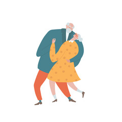 Elderly people couple dancing together. Old man and woman dancing retro popular romantic dance. Isolated hand drawn flat vector illustration.