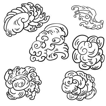 Chinese cloud and hand drawn cloudy isolate on white background.