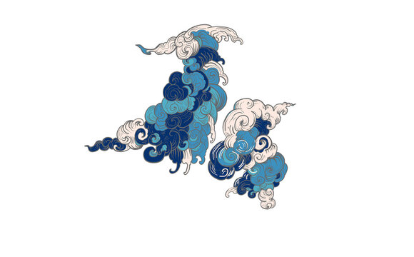 Chinese cloud and hand drawn cloudy isolate on white background.