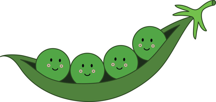 Cute Four Peas in a Pod Clipart Graphic - Color