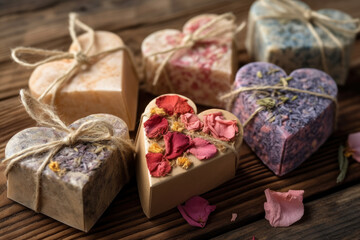 Fototapeta na wymiar Bars of handmade natural soap with herbs, AI Generated