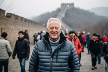 Majestic Great Wall of China as seen from the walking tourists