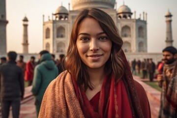 Beautiful young Indian woman at the Taj Mahal in Agra, India