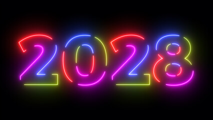 2028 colored text. Laser vintage effect. Infinite loopable 4K animation