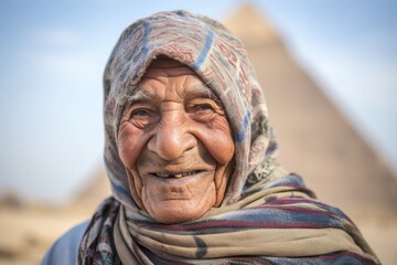 Portrait of an old woman in the pyramids of Giza