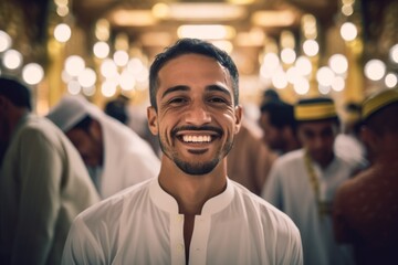 Fototapeta premium Handsome Muslim Man Making Traditional Prayer to God Allah in the Mosque