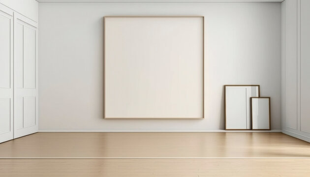 beige and soft tone like japan style of  empty room with wooden wall and photo frame