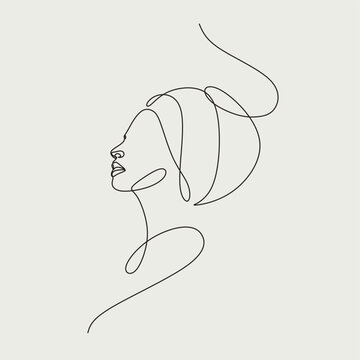 recommend clip art: Afro american woman in a modern abstract minimalist one line style. Continuous black line simple drawing. Minimalist face female line art logo
