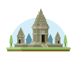 Prambanan Hindu Temple from Southern Java, Indonesia Flat Design Illustration Vector