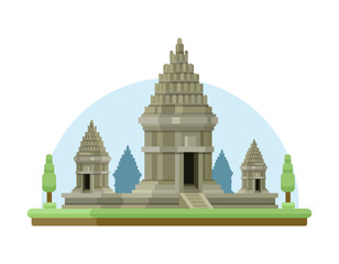 Obraz premium Prambanan Hindu Temple from Southern Java, Indonesia Flat Design Illustration Vector