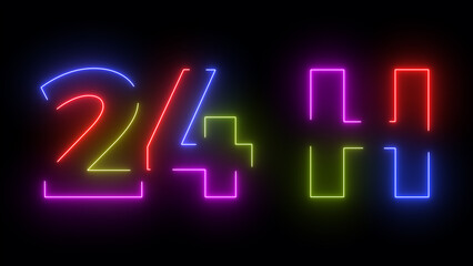 24 H colored text. Laser vintage effect. Infinite loopable 4K animation