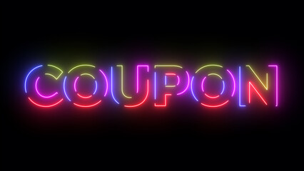 Coupon colored text. Laser vintage effect. Infinite loopable 4K animation