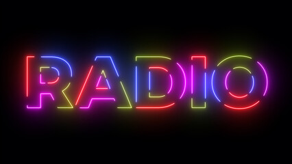 Radio colored text. Laser vintage effect. Infinite loopable 4K animation