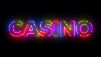 Fototapeta na wymiar Casino colored text. Laser vintage effect. Infinite loopable 4K animation