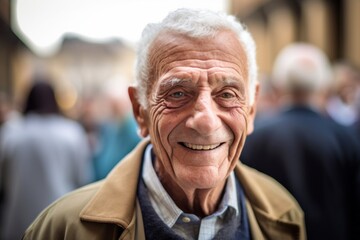 Portrait of an elderly man in the streets of the city.