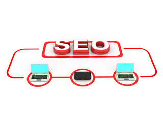 3d illustration seo with computer modem network