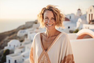 Fototapeta na wymiar Portrait of a beautiful woman in the Santorini island, Greece