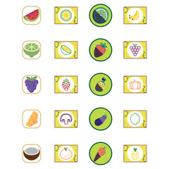 Fruit vector icon set with colorful backgrounds
