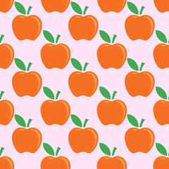 Simple  apple seamless pattern. On pink background.. Fruit tasty background.	
