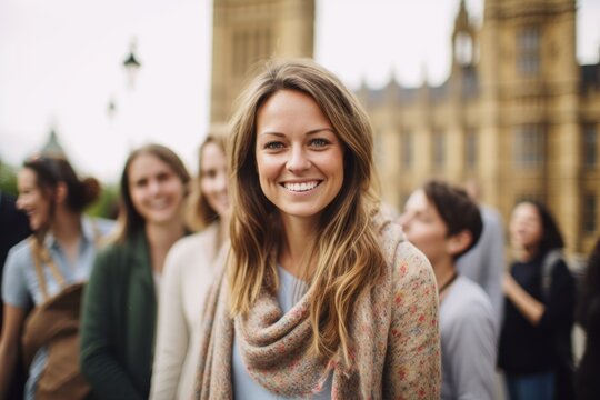 Beautiful smiling young woman in front of the Big Ben in London
