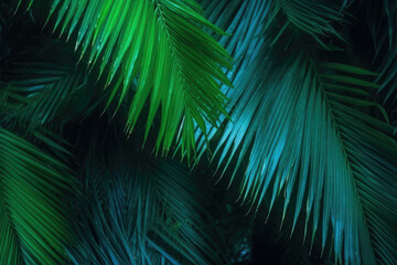 Background texture green palm leaves tropical jungle. AI