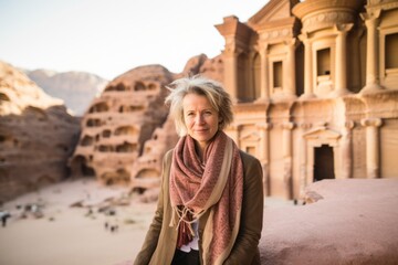 Fototapeta na wymiar Beautiful middle-aged woman in the ancient city of Petra, Jordan