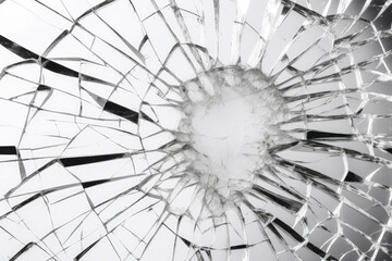 Cracks on broken glass background on white. AI
