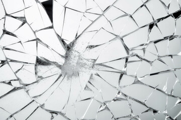 Cracks on broken glass background on white. AI