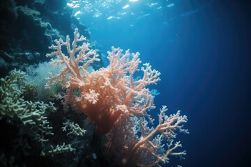 Naklejka na ściany i meble Soft coral underwater background reef ocean. AI