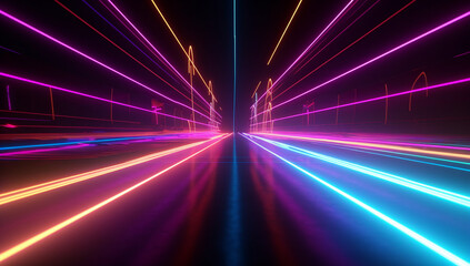 neon color neon lines with blue neon glow with purple and orange, long distance and deep distance, celestialpunk, background