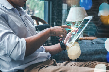 Fototapeta premium ai, unit, technology, processor, artificial intelligence, innovation, central processing unit, innovative, process, neural. touching at tablet for starting central processing unit. artificial unit.