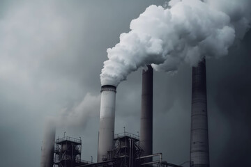 Factory pipe smoke background gray abstract, co2 pollution. AI