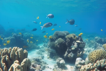 Naklejka na ściany i meble Tropical fish on a coral reef underwater wildlife. AI