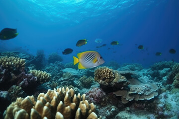 Naklejka na ściany i meble Tropical fish on a coral reef underwater wildlife. AI