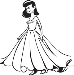 Fototapeta premium Beautiful girl in a long dress. Black and white illustration. Generative AI