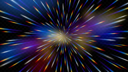Abstract radial rays on Transparent Background. Velocity of light, Warp Speed, Hyperspace or Fireworks. Vector Illustration. - 610024355