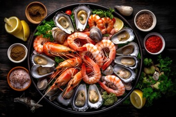 stock photo of A plateau de fruits de mer is a seafood Food Photography AI Generated - obrazy, fototapety, plakaty