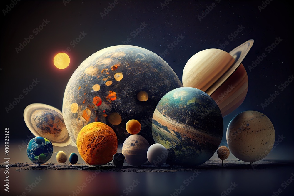 Poster tilt shift view of the solar system cosmic beautiful miniature. generative ai aig15.
