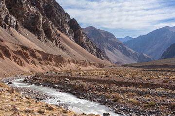 Immense valley in the the andes mountains in Mendoza, Argentina.