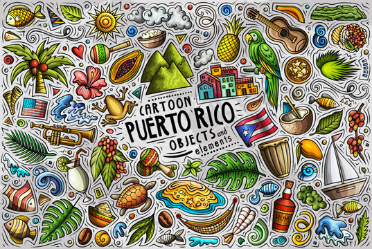 Set of PUERTO RICO traditional symbols and objects