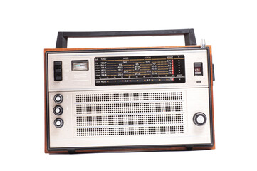 Old transistor radio isolated on white