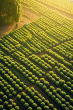 aerial view of agriculture fields. generative ai