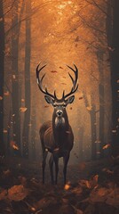 a deer is standing in a forest with leaves Generative Ai