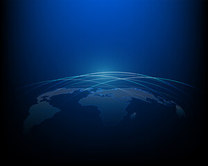 The world map points connect the global network.