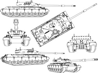 Sketch vector illustration of a tank with a combat war missile weapon ready to fire for battle