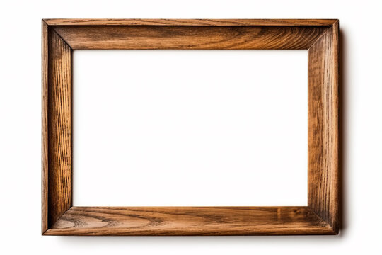 The empty wooden frame on white background with empty space for image